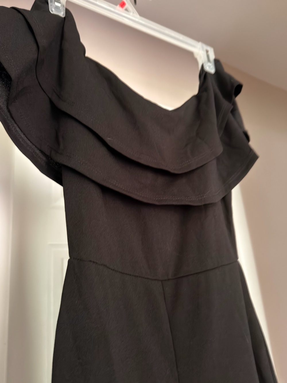 Fashion Nova black off shoulder ruffle wide leg jumpsuit (XS)